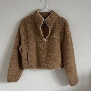 Champion Tan Sherpa Teddy Quarter-Zip Pullover